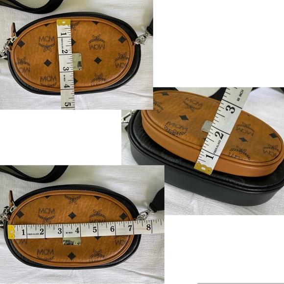 HTF $895 MCM Essential Visetos Double Pochette Crossbody Bag Cognac Black EUC - Picture 15 of 16